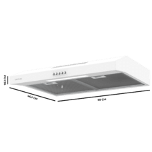 Flux CM 602200 White B Exaustor convencional 60 cm de largura, acabamento branco, potência de sucção 220 m3/h, Motor 70 W, Classe B, controlo mecânico, 3 níveis de potência e luz.