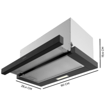 Bolero Flux TLM 603500 Black A Teleskop-Dunstabzugshaube, 60 cm breit, schwarz, Saugleistung 350 m3/h, Motor 70 W, Klasse A, mechanische Steuerung, 2 Leistungsstufen und Kohlefilter.