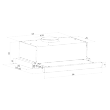 Bolero Flux TLM 603500 Black A Teleskop-Dunstabzugshaube, 60 cm breit, schwarz, Saugleistung 350 m3/h, Motor 70 W, Klasse A, mechanische Steuerung, 2 Leistungsstufen und Kohlefilter.