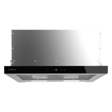 Bolero Flux TLT 605500 Glass Black A++ Hotte aspirante télescopique de 60 cm de large, finition de la façade en verre blanc, puissance d'aspiration 550 m3/h, Moteur 70 W, Classe A++, commande tactile, filtre à charbon et Hand Movement Control.Bolero Flux TLT 605500 Glass Black A++