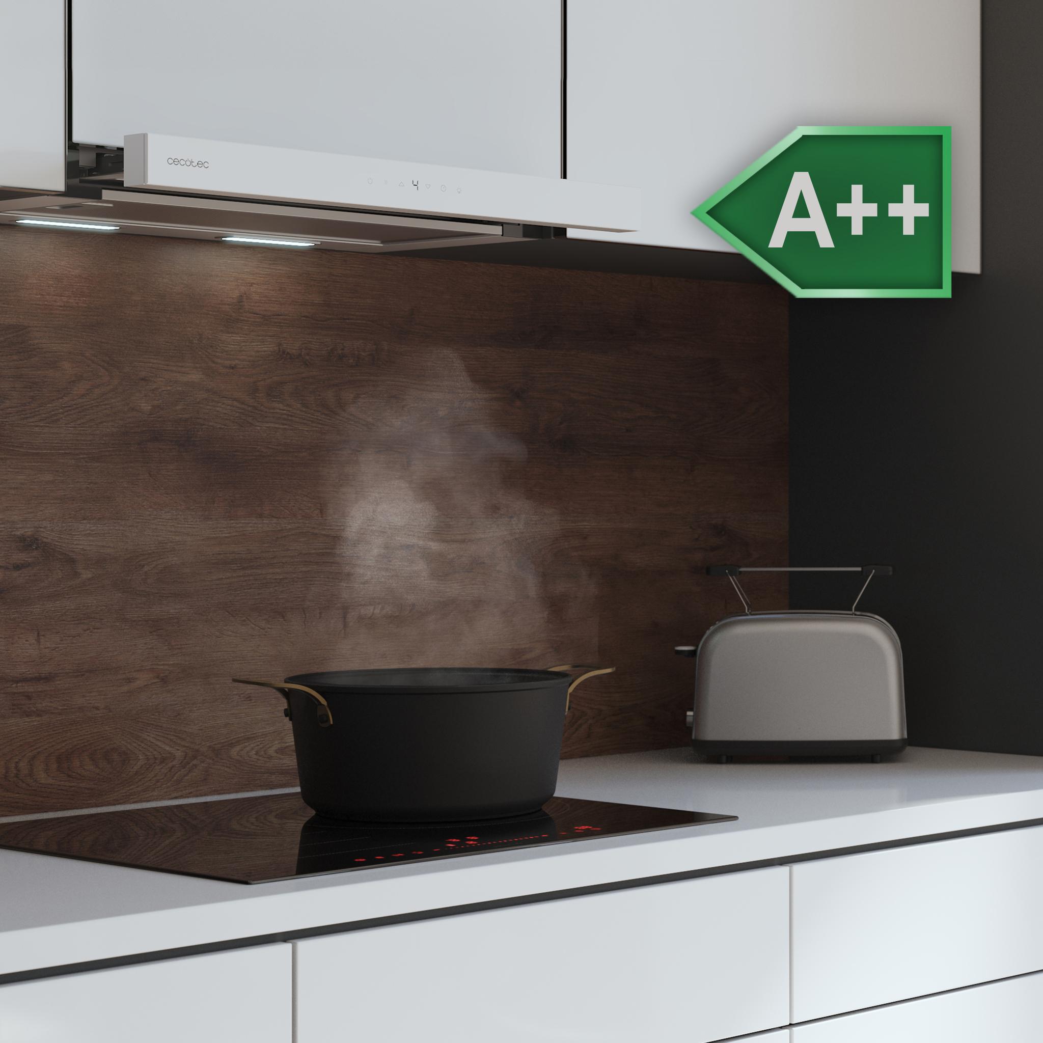 Cecotec 60cm Bolero Hotte Aspirante Télescopique Flux TLT 604400 Glass White A Aspiration 4312m3h Faible Consommation Denergie Moteur Dc Control De Motion And Touch Glass Front White Stain 92165061