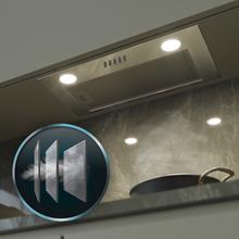 Bolero Flux IM 523500 Inox A Campana integral de 52cm de ancho, acabado inox, potencia succión 350m3/h, Motor 70W, Clase A, control mecánico, 3 niveles de potencia, Luz y filtro de carbono.