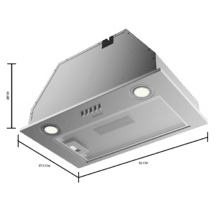 Flux IM 523500 Inox B Cappa aspirante a incasso Bolero Flux IM 523500 Inox A larga 52 cm, finitura inox, potenza di aspirazione di 350 m3/h, motore da 70 W, classe A, controllo meccanico, 3 livelli di potenza, luce e filtro a carbone attivo.