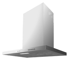 Bolero Flux TM 603500 Inox A Campana T de 60cm de ancho, acabado inox, succión 350m3/h, Motor 70W, Clase A, control mecánico, 3 niveles de potencia, luz y filtro de carbono.