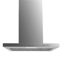 Bolero Flux TM 603500 Inox A Campana T de 60cm de ancho, acabado inox, succión 350m3/h, Motor 70W, Clase A, control mecánico, 3 niveles de potencia, luz y filtro de carbono.