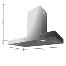 Bolero Flux TM 906500 Inox A 90 cm breite T-Haube, Edelstahl-Finish, Saugleistung 650 m3/h, 165-W-Motor, Klasse A, mechanische Steuerung, 3 Leistungsstufen, Licht und Kohlefilter.