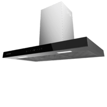 T-Dunstabzugshaube Bolero Flux TT 905500 Glas Schwarz A++, 90 cm breit, schwarze Glasfront, Absaugung 550 m3/h, Motor 70 W, Klasse A++, Touch Control, 3 Leistungsstufen, Licht, Kohlefilter, Handbedienung und Verzögerungsfunktion.