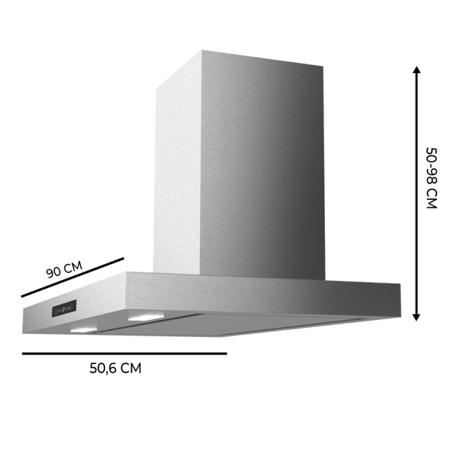 Bolero Flux TT 908000 Slim Glass Black A++ Hotte en forme de T Bolero Flux TT 908000 Slim Glass Black A++ de 90 cm de largeur, finition inox, puissance d'aspiration de 800 m3/h, moteur de 210 W, Classe A++, écran tactile glass black, 3 niveaux de puissance, éclairage, filtre à charbon, Hand Movement Control et Delay Function.