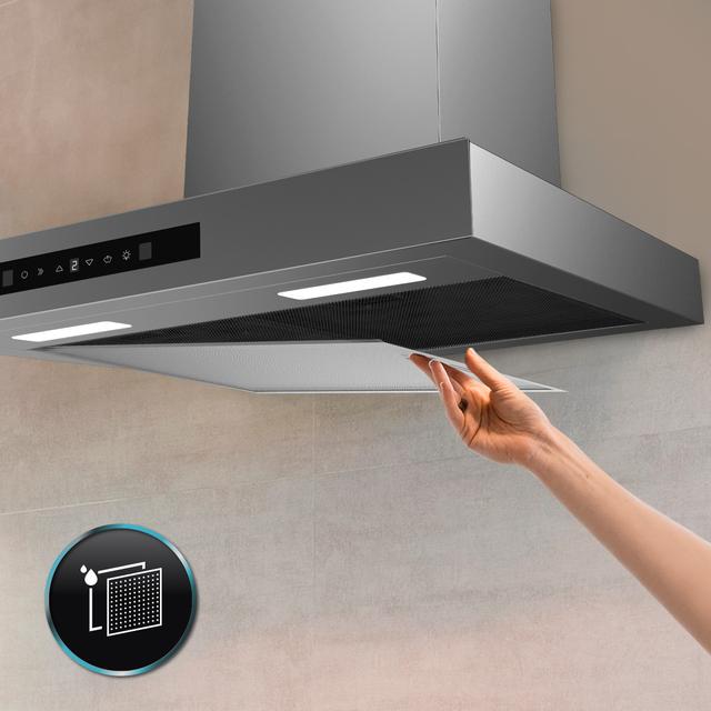 Bolero Flux TT 908000 Slim Glass Black A++ Bolero Flux TT 908000 Slim Glass Black A++ 90cm breit, Edelstahl-Finish, Absaugung 800m3/h, Motor 220W, Klasse A++, Glas-Schwarzes Touch-Display, 3 Leistungsstufen, Licht, Kohlefilter, Handbewegungssteuerung und Rauchsensor.