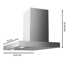 Bolero Flux TT 908000 Slim Glass White A++ Campana T de 90cm de ancho, acabado inox, succión 800m3/h, Motor 210W, Clase A++, display táctil glass white, 3 niveles de potencia, luz, filtro de carbono, Hand Movement Control y Delay Function.