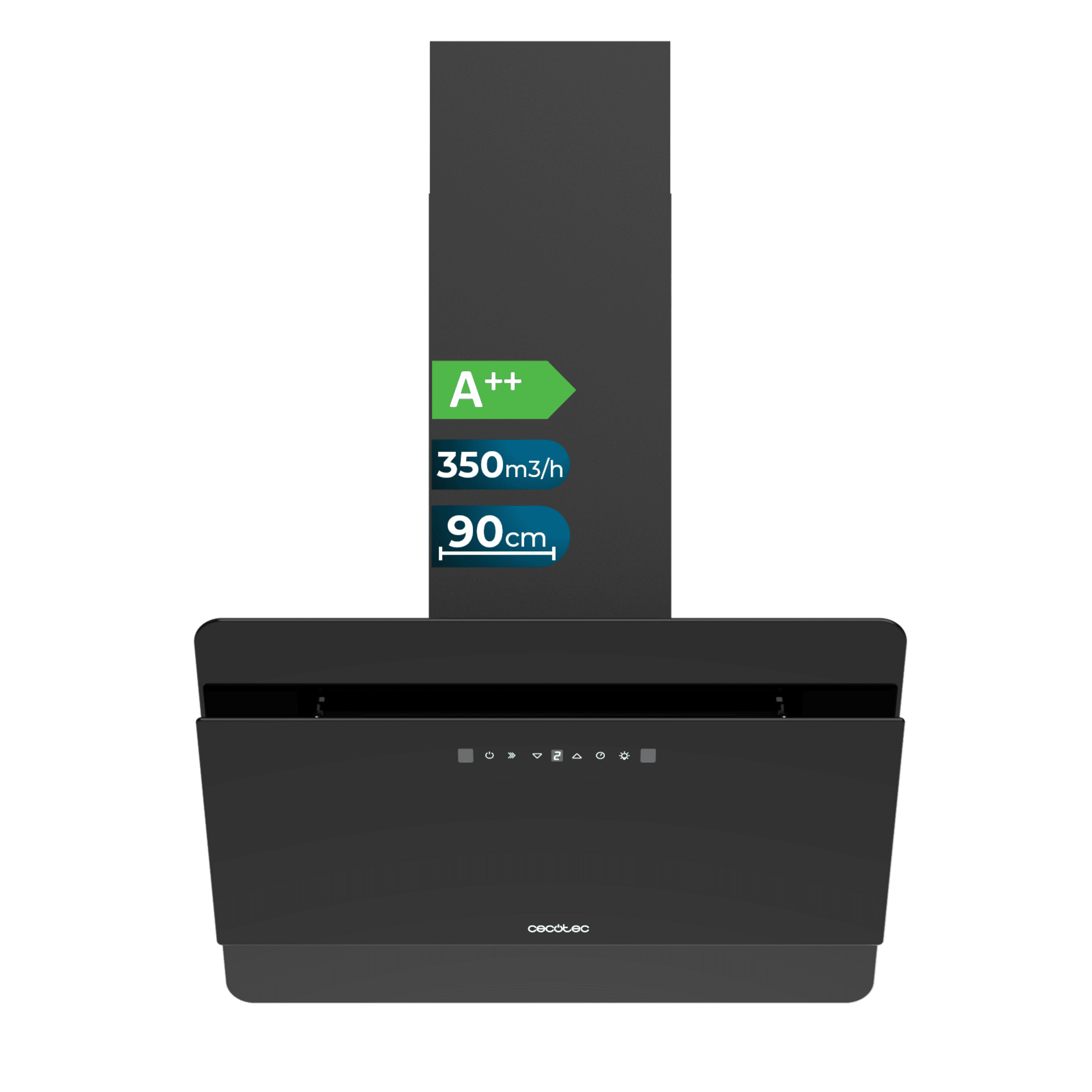 Bolero Flux DT 608000 Glass Black A++ Campana decorativa de 60cm de ancho, acabado frontal vidrio negro, succión 800m3/h, Motor 210W, Clase A++, control táctil, 3 niveles de potencia, Booster, luz, filtro de carbono y Hand Movement Control.