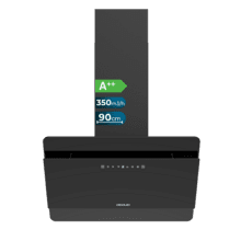 Bolero Flux DT 608000 Glass Black A++ Campana decorativa de 60cm de ancho, acabado frontal vidrio negro, succión 800m3/h, Motor 210W, Clase A++, control táctil, 3 niveles de potencia, Booster, luz, filtro de carbono y Hand Movement Control.