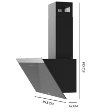 Bolero Flux DT 906500 Glas Schwarz Dekorative Dunstabzugshaube mit 90 cm Breite, schwarzer Glasfront, schwarzem Schornstein, Absaugung 650 m3/h, Motor 165 W, Klasse A, Touch Control, 3 Leistungsstufen, Booster, Licht, Kohlefilter und Handbedienung.