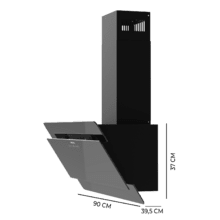Bolero Flux DT 908000 Glass Black A++ Campana decorativa Bolero Flux DT 908000 Glass Black A++ de 90cm de ancho, acabado frontal vidrio negro, chimenea negra, succión 800m3/h, Motor 210W, Clase A++, control táctil, 3 niveles de potencia, Booster, luz, filtro de carbono y Hand Movement Control.