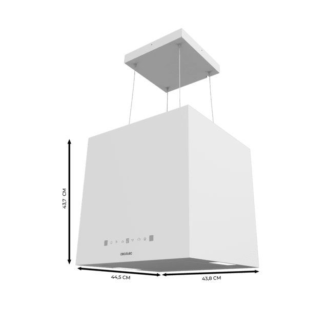 Bolero Flux CCT 448000 White A++ Campana colgante cuadrada de 44cm de ancho, acabado blanco, succión 800m3/h, Motor 210W, Clase A++, control táctil, 3 niveles de potencia, Booster, luz, filtro de carbono, Hand Movement Control y Delay Function.