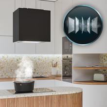 Bolero Flux CCT 448000 Glass Black A++ Hotte carrée suspendue Bolero Flux CCT 448000 Glass Black A++, 44 cm de large, finition en verre noir, aspiration de 800 m3/h, moteur 210 W, classe A++, commande tactile, 3 niveaux de puissance, Booster, lumière, filtre à charbon, Hand Movement Control et Delay Function.