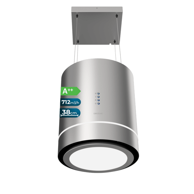 Bolero Flux CRE 448000 Inox A++ Cappa sospesa rotonda Bolero Flux CRE 448000 Inox A++, diametro 44 cm, finitura acciaio inox, aspirazione 800 m3/h, motore 210 W, classe A++, controllo elettronico, 3 livelli di potenza, luce, filtro al carbone e funzione Delay.