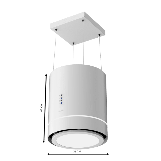 Bolero Flux CRE 448000 White A++ Campana colgante redonda Bolero Flux CRE 448000 White A++ de 38cm de diametro, acabado en blanco, succión 712m3/h, Motor 210W, Clase A++, control electrónico, 3 niveles de potencia, luz, filtro de carbono y Booster Function.