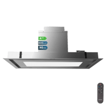 Bolero Flux TIR 908000 Inox A++ Campana integrable de techo de 90cm de ancho, acabado inox, succión 800m3/h, Motor 210W, Clase A++, remote control, 3 niveles de potencia, Booster, luz y filtro de carbono.