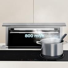 Bolero Flux ET 908000 Glass Black A++, Campana Extractora de Encimera de 90cm, Cristal Negro y Acero Inoxidable, Succión 800m3/h, Motor 210W, Clase A++, Control Slider Touch, 8 Velocidades, Luz LED Ajustable, Delay Function, Filtros de Carbono y Aluminio.
