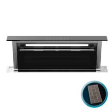 Bolero Flux ET 908000 Glass Black A++, Campana Extractora de Encimera de 90cm, Cristal Negro y Acero Inoxidable, Succión 800m3/h, Motor 210W, Clase A++, Control Slider Touch, 8 Velocidades, Luz LED Ajustable, Delay Function, Filtros de Carbono y Aluminio.