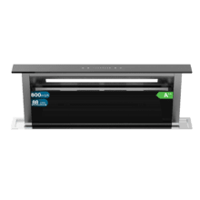 Bolero Flux ET 908000 Glass Black A++, Campana Extractora de Encimera de 90cm, Cristal Negro y Acero Inoxidable, Succión 800m3/h, Motor 210W, Clase A++, Control Slider Touch, 8 Velocidades, Luz LED Ajustable, Delay Function, Filtros de Carbono y Aluminio.