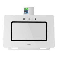 Bolero Flux DT 908002 Glass White A++ Campana decorativa de 90cm de ancho, acabado frontal vidrio blanco, chimenea inox, succión 800m3/h, Motor 210W, Clase A++, control táctil, 3 niveles de potencia, Booster, luz, filtro de carbono y Hand Movement Control.
