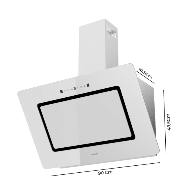 Bolero Flux DT 908002 Glass White A++ Bolero Flux DT 908000 Glas Weiß A++ Dekorative Dunstabzugshaube, 90 cm breit, weiße Glasfront, Edelstahlkamin, Absaugung 800 m3/h, Motor 220 W, Klasse A++, Touch Control, 3 Leistungsstufen, Booster, Licht, Kohlefilter und Handbedienung.