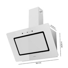 Bolero Flux DT 908002 Glass White A++ Campana decorativa de 90cm de ancho, acabado frontal vidrio blanco, chimenea inox, succión 800m3/h, Motor 210W, Clase A++, control táctil, 3 niveles de potencia, Booster, luz, filtro de carbono y Hand Movement Control.
