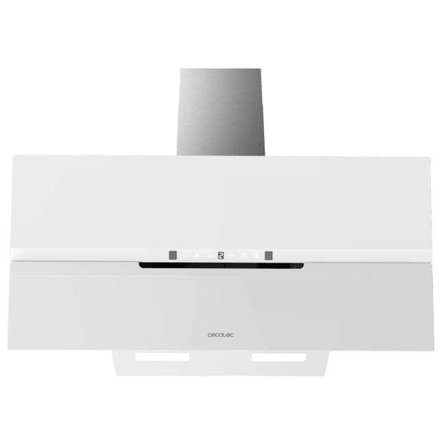 Bolero Flux DT 908010 Glass White A++ Campana decorativa de 90cm de ancho, acabado frontal vidrio blanco mate, chimenea inox, succión 800m3/h, Motor 210W, Clase A++, control táctil, 3 niveles de potencia, Booster, luz, filtro de carbono, Apertura automática y Hand Movement Control.