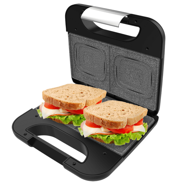 Rock'nToast Square + Appareil à sandwichs pour 2 sandwichs avec finitions en acier inoxydable, 800 W de puissance et plaques carrées avec revêtement antiadhésif.