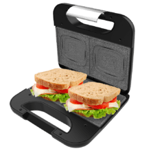 Rock'nToast Square + Sandwichera de 2 sándwiches con acabados en acero inoxidable, 800 W de potencia y placas cuadradas con revestimiento antiadherente.