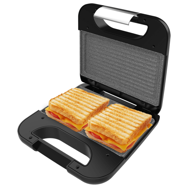 Cecotec Rock'nToast Grill+ abierta con dos sándwiches