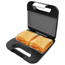 Rock'nToast Grill + 2 panini con finitura in acciaio inox, potenza di 800 W e piastre con rivestimento antiaderente.
