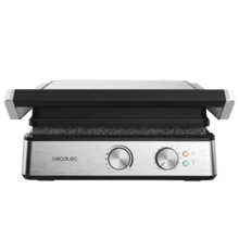 Grill électrique Rock'nGrill Blaze 2400 W qui ajuste le temps et la température, possède des plaques recouvertes de RockStone adaptées au lave-vaisselle et une ouverture à 180º.