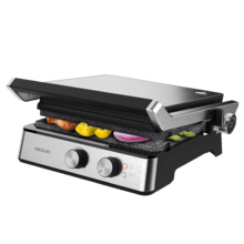 Rock'nGrill Blaze Parrilla eléctrica de 2400 W que ajusta el tiempo y temperatura, posee placas con revestimiento RockStone y apertura de 180º.