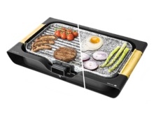 Rock&Water 3000 Twin - Umkehrbare elektrische Griddle, zwei Oberflächen (Griddle/Grill), Antihaftbeschichtung aus RockStone, spülmaschinenfest, Cool-Touch-Griff mit Holzeffekt, 2200 Watt