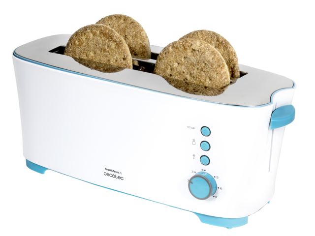 Toast&Taste 2L - Grille-pain, 7 niveaux de puissance, capacité pour 4 toasts, 3 fonctions (Griller, Réchauffer, Décongeler), support pour petits pains plateau ramasse-miettes et 1350 W