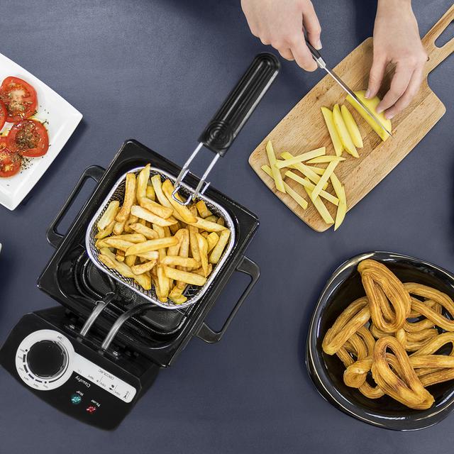 CleanFry - Friteuse électrique avec une capacité d'1,5 L, température jusqu'à 190 °C, cuve émaillée qui convient pour un nettoyage au lave-vaisselle, filtre OilCleaner pour garder l'huile propre et 1000 W.