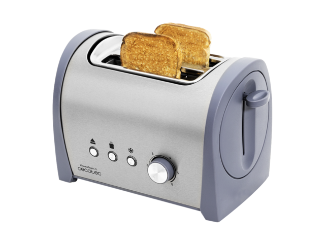 Steel&Toast 2S Stahl Toaster 6 Leistungsstufen, 2 Toastkapazitäten, 3 Funktionen (Toasten, Aufwärmen, Auftauen), inkl. Brötchenhalter, Krümelfach, 800 Watt