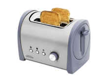 Grille-pain en acier Steel&Toast 2S. 6 niveaux de puissance, capacité pour 2 toasts, 3 fonctions (Griller, Réchauffer, Décongeler), support pour petits pains et plateau ramasse-miettes inclus, 800 W
