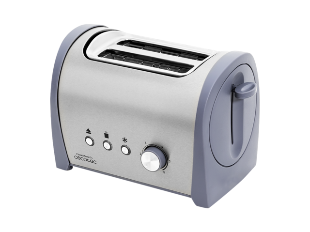 Steel&Toast 2S Stahl Toaster 6 Leistungsstufen, 2 Toastkapazitäten, 3 Funktionen (Toasten, Aufwärmen, Auftauen), inkl. Brötchenhalter, Krümelfach, 800 Watt