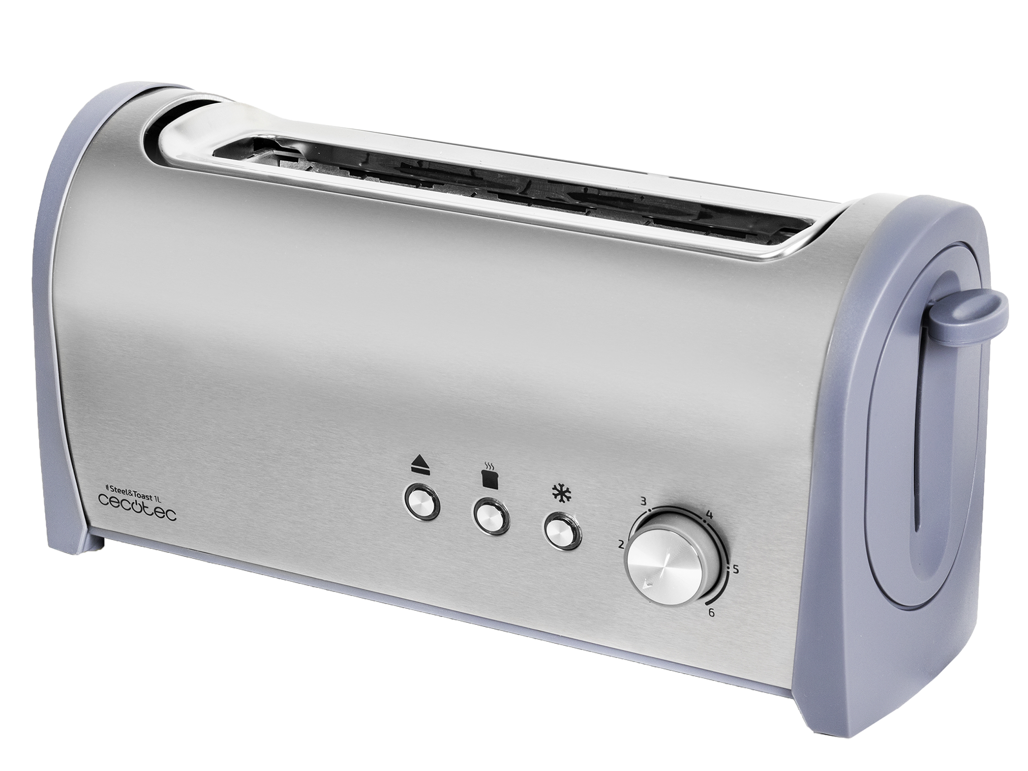 Steel&Toast 1L Stahl Toaster 6 Leistungsstufen, 2 Toastkapazitäten, 3 Funktionen (Toasten, Aufwärmen, Auftauen), inkl. Brötchenhalter, mit Krümelfach, 1000 Watt