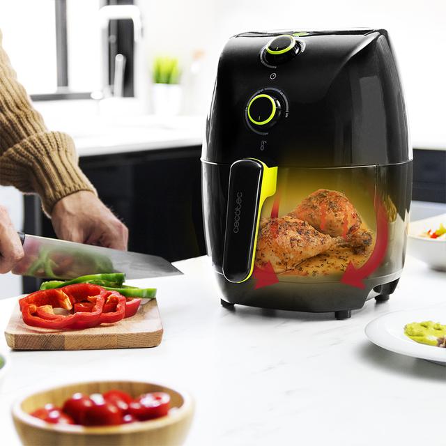 Cecofry Compact Rapid Black. Fritadeira de ar quente sem óleo 1,5L com 900 W, dietética, capacidade 400 gr, temperatura 200 ºC, tempo ajustável, inclui livro de receitas