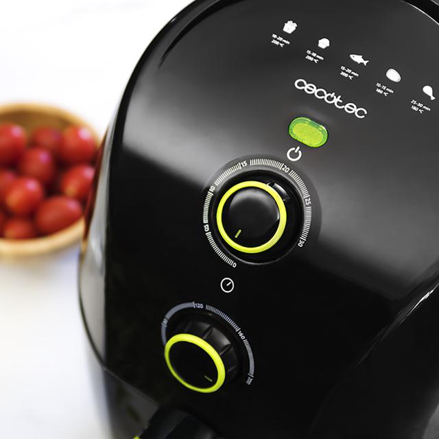 Cecofry Compact Rapid Black. Freidora sin Aceite 1,5L de Aire Caliente con 900 W, Dietética, Capacidad para 400 gr, Temperatura 200ºC, Tiempo Ajustable, Incluye Recetario