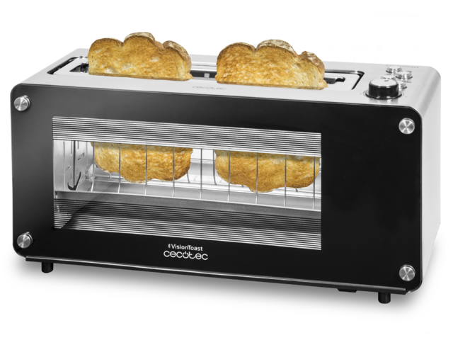 VisionToast - Toaster, 1260 W Glasfenster, XL-Schlitz, 7 Toaststufen, 3 Funktionen, 7 Positionen, Kapazität für 2 Toasts