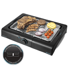 Barbecue elettrico da tavolo PerfectSteak 4200 Way con 2400 W, griglia in acciaio inox e altezza regolabile su 3 livelli.