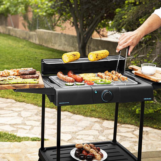 PerfectSteak 4250 Stand. Barbacoa Eléctrica de 2400 W, Parrilla de acero inoxidable, Soportes con Gran Superficie, 3 Niveles de altura y Panel cortavientos, Bandeja desmontable