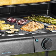 Barbecue électrique PerfectSteak 4250 Stand. 2400 W de puissance, gril en acier inoxydable, supports avec une grande surface, 3 niveaux de hauteur, pare-vent et plateau amovible.