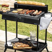 Barbecue électrique PerfectSteak 4250 Stand. 2400 W de puissance, gril en acier inoxydable, supports avec une grande surface, 3 niveaux de hauteur, pare-vent et plateau amovible.